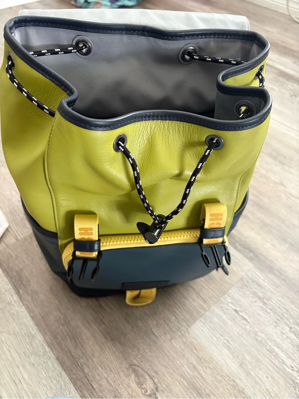 Coach Men's Two-Tone Navy and Lime Green Backpack